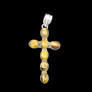 Sterling Silver and Tiger Eye Cross - 2 3/4"